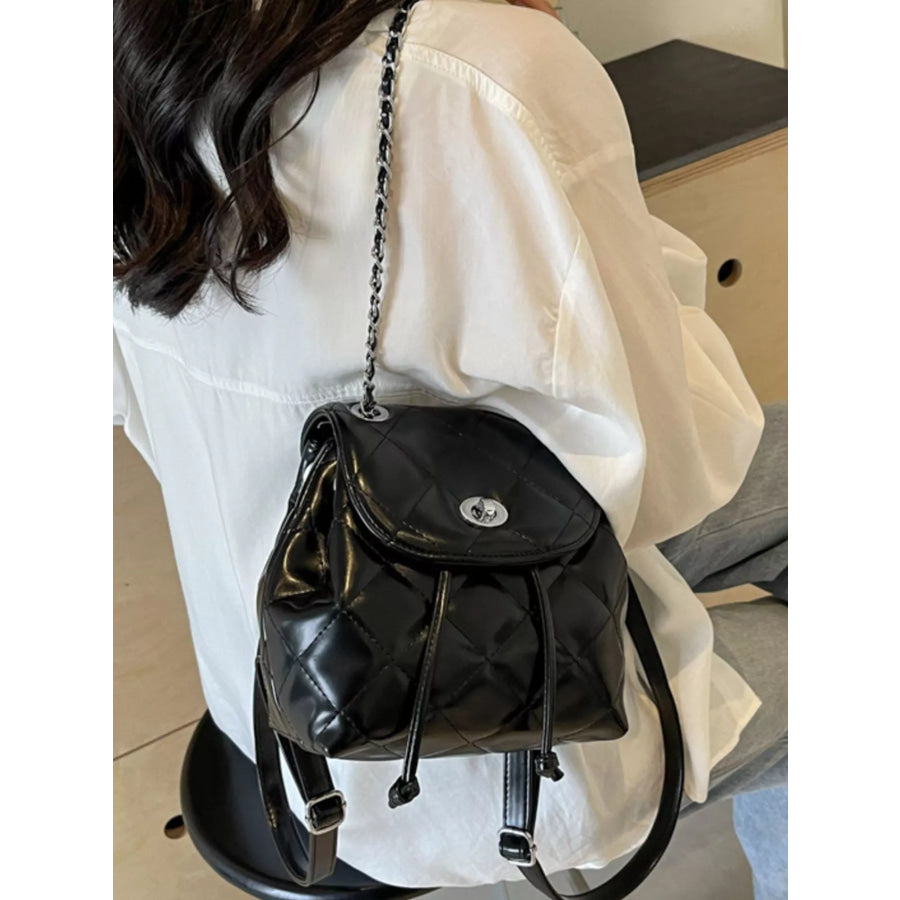 Quilted Chain Backpack Bag Black / onesize Apparel and Accessories