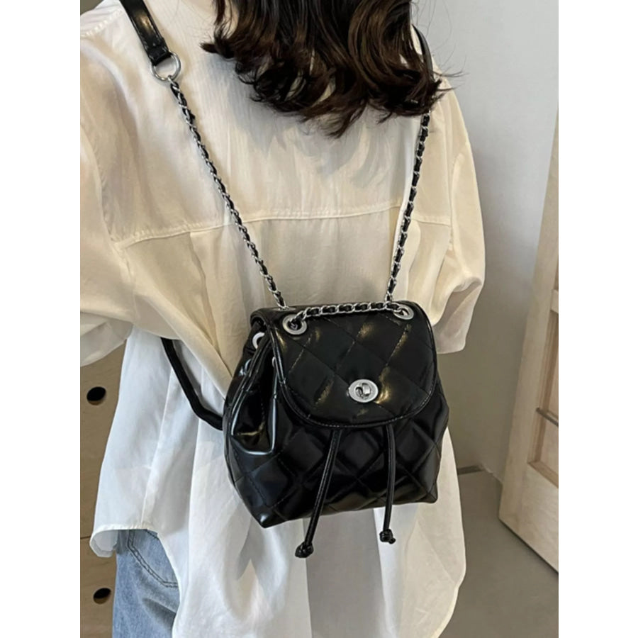 Quilted Chain Backpack Bag Black / onesize Apparel and Accessories