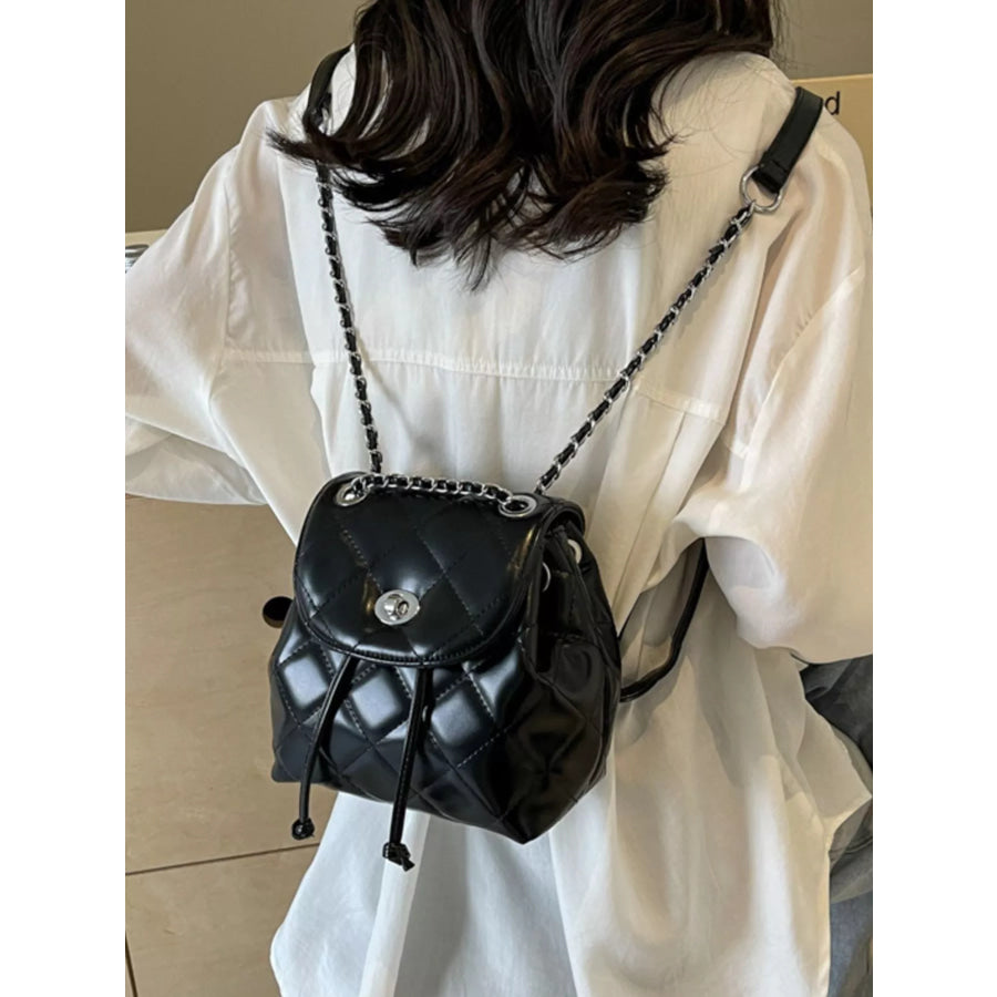 Quilted Chain Backpack Bag Black / onesize Apparel and Accessories