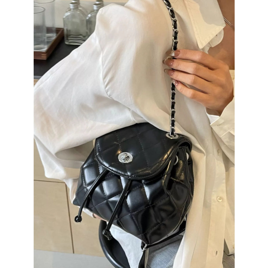 Quilted Chain Backpack Bag Black / onesize Apparel and Accessories