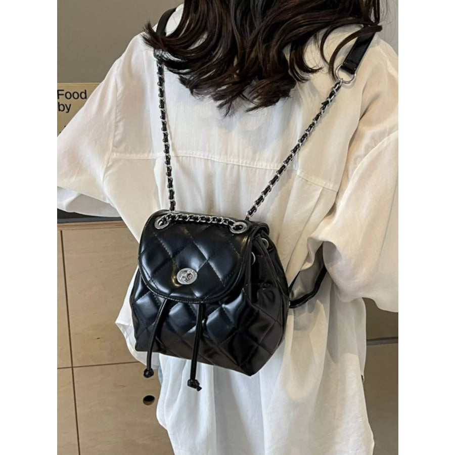 Quilted Chain Backpack Bag Black / onesize Apparel and Accessories