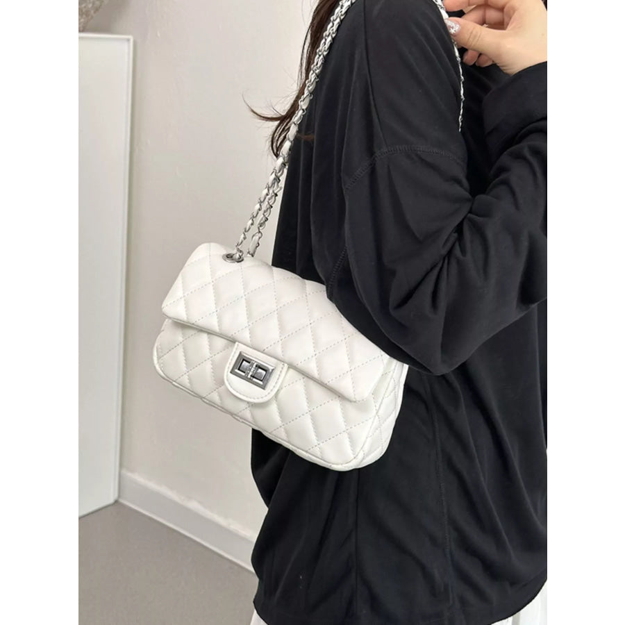 Quilted Chain Crossbody Bag Beige / onesize Apparel and Accessories