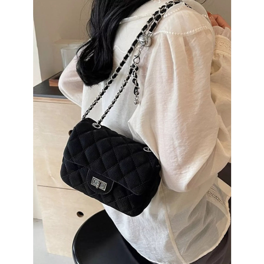 Quilted Chain Crossbody Bag Black / One Size Apparel and Accessories