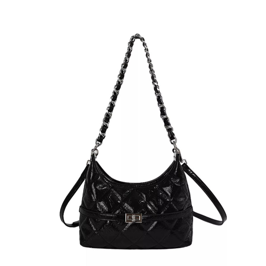 Quilted Chain Crossbody Bag Black / onesize Apparel and Accessories