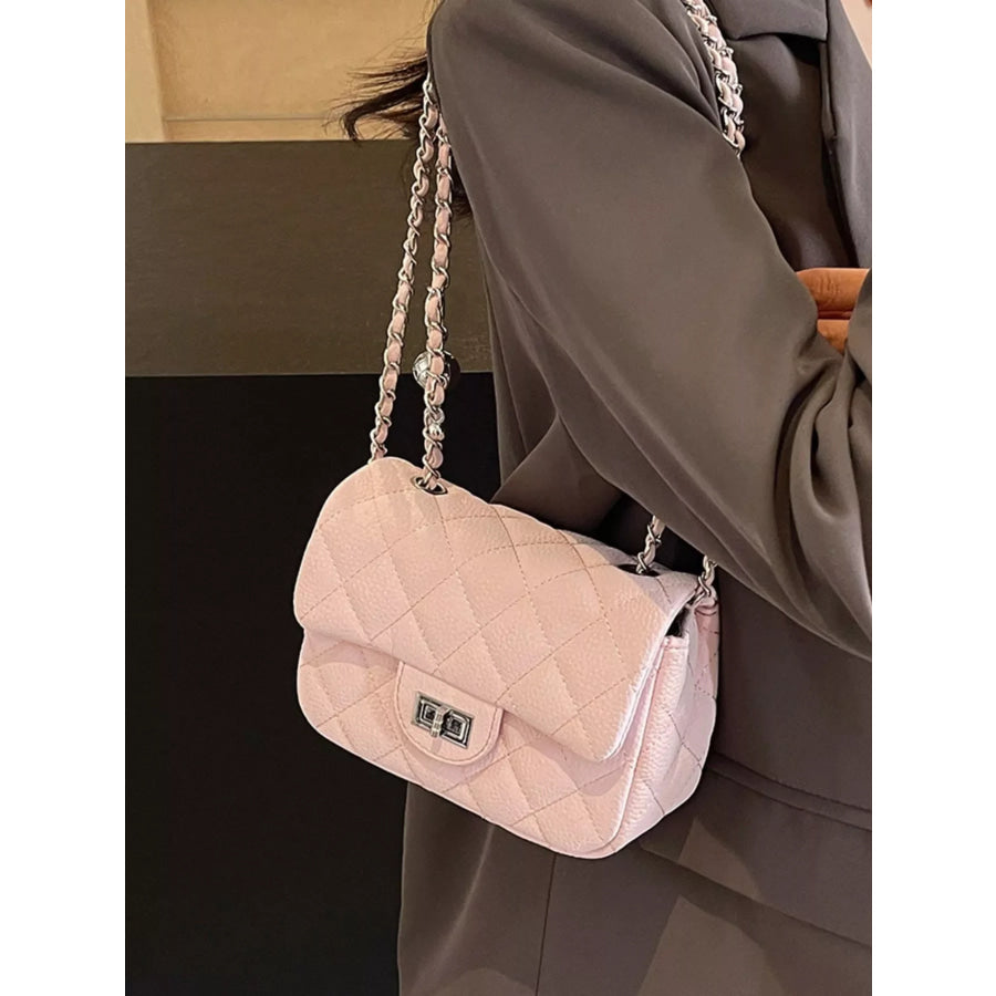 Quilted Chain Crossbody Bag Pink / One Size Apparel and Accessories