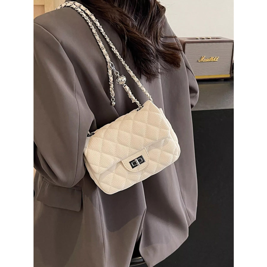 Quilted Chain Crossbody Bag Rice White / One Size Apparel and Accessories