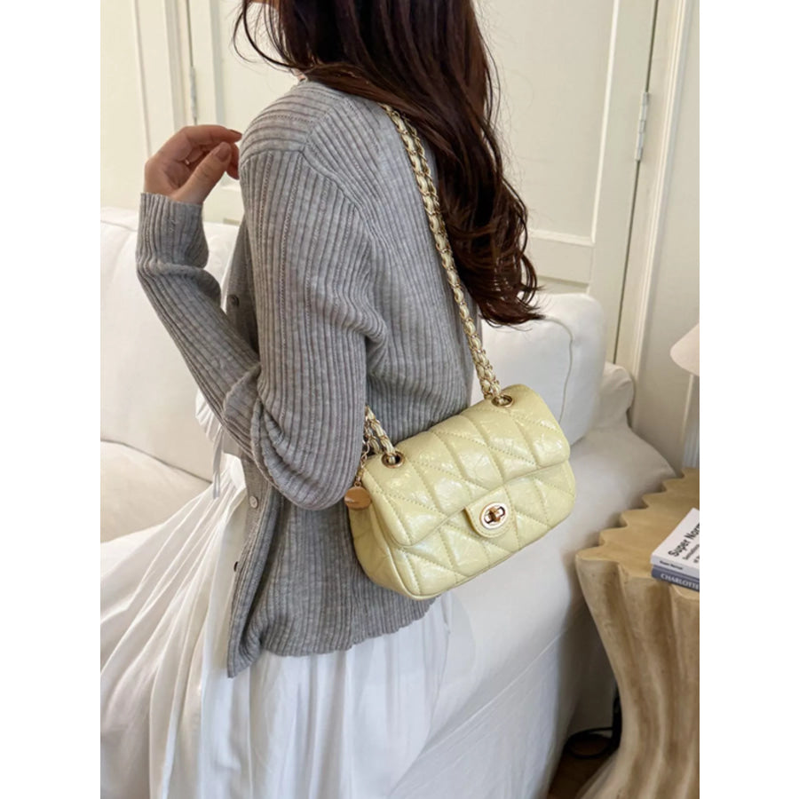 Quilted Chain Crossbody Bag Yellow / onesize Apparel and Accessories