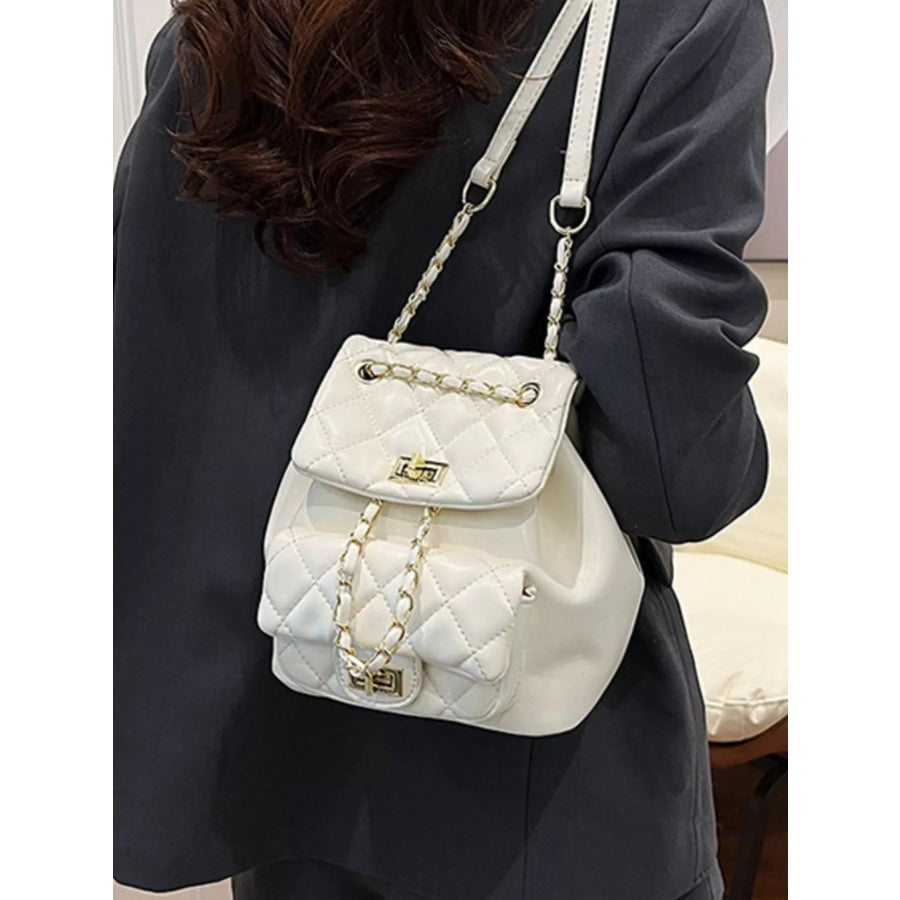 Quilted Chain Decor Backpack Bag Apparel and Accessories
