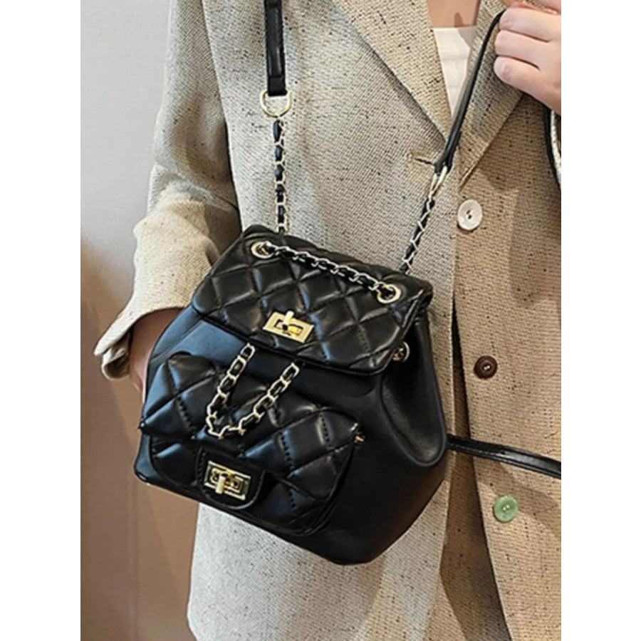 Quilted Chain Decor Backpack Bag Apparel and Accessories