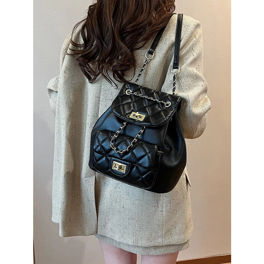 Quilted Chain Decor Backpack Bag Apparel and Accessories