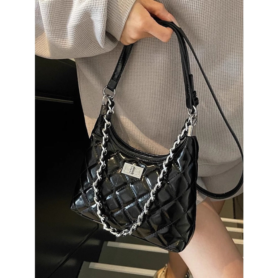 Quilted Chain Shoulder Bag Black / One Size Apparel and Accessories