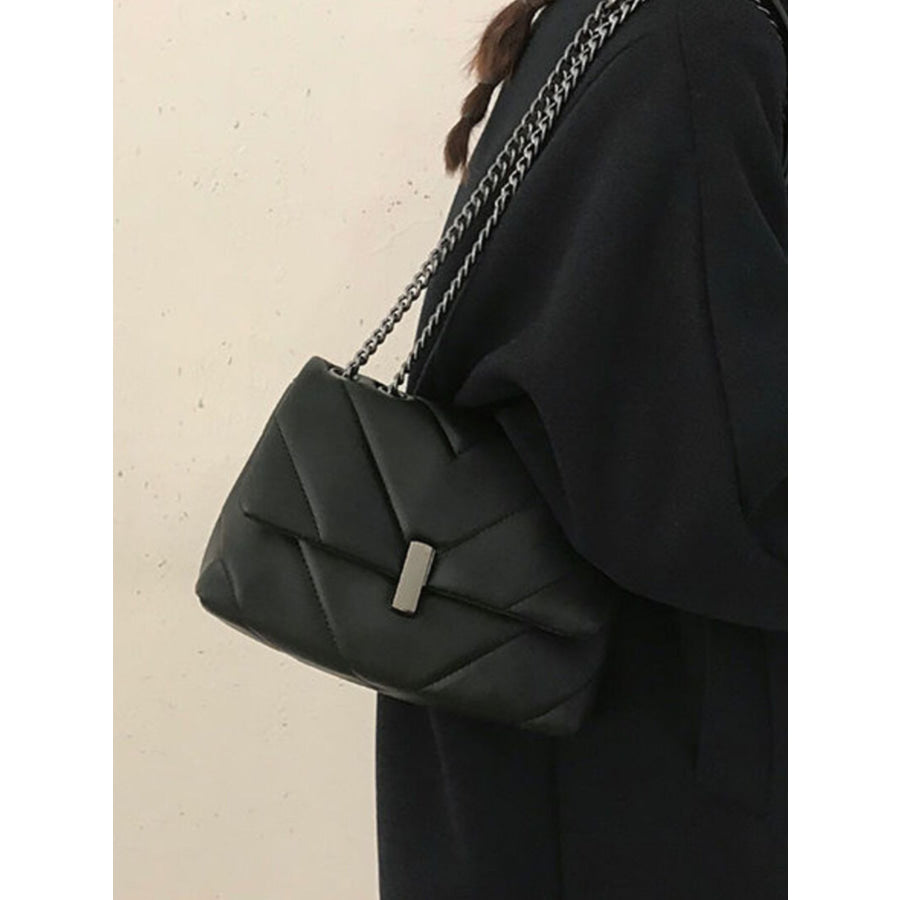 Quilted Chain Shoulder Bag Black / One Size Apparel and Accessories
