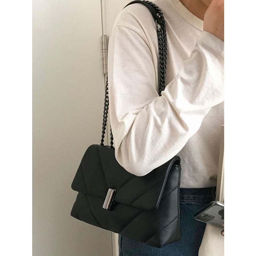 Quilted Chain Shoulder Bag Black / One Size Apparel and Accessories