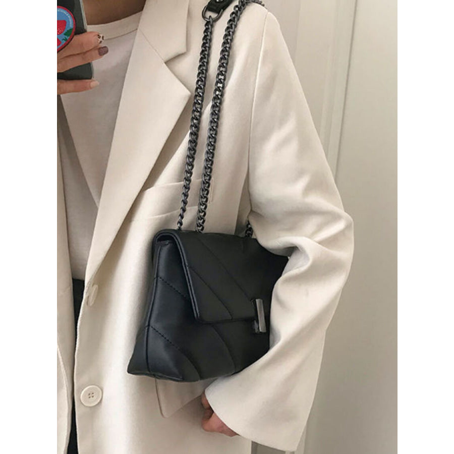 Quilted Chain Shoulder Bag Black / One Size Apparel and Accessories