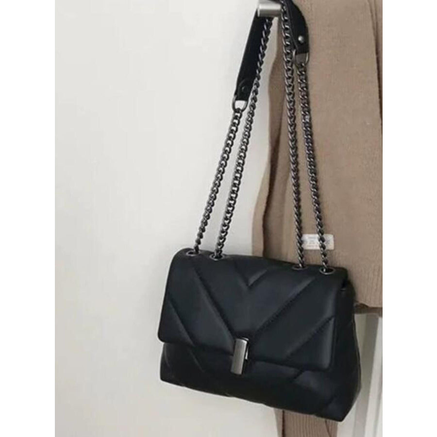 Quilted Chain Shoulder Bag Black / One Size Apparel and Accessories