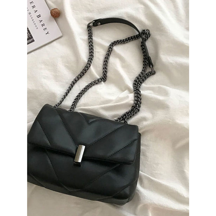 Quilted Chain Shoulder Bag Black / One Size Apparel and Accessories