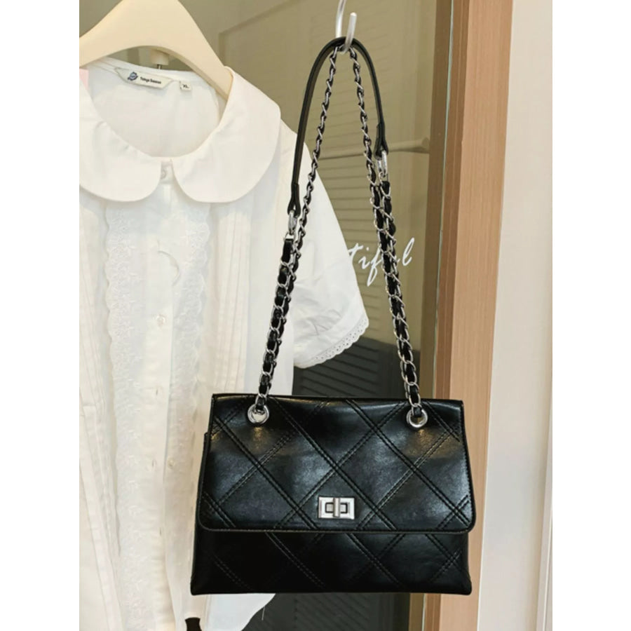 Quilted Chain Shoulder Bag Black / onesize Apparel and Accessories