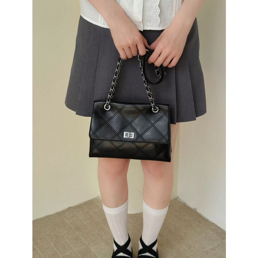 Quilted Chain Shoulder Bag Black / onesize Apparel and Accessories