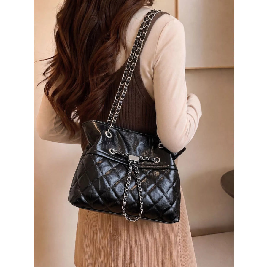 Quilted Chain Shoulder Bag Black / onesize Apparel and Accessories