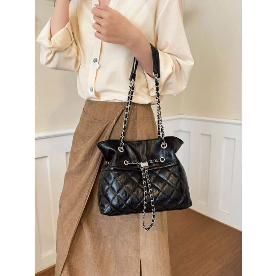 Quilted Chain Shoulder Bag Black / onesize Apparel and Accessories