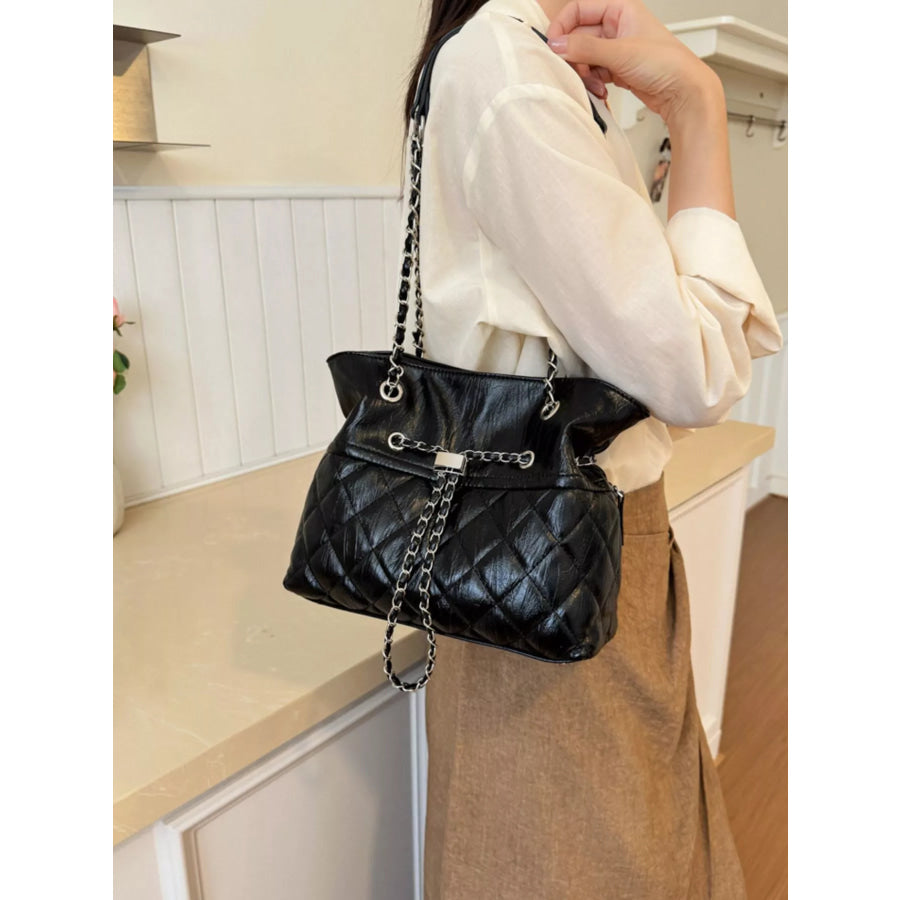 Quilted Chain Shoulder Bag Black / onesize Apparel and Accessories