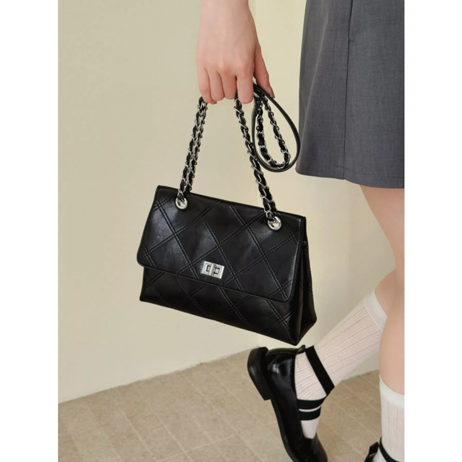 Quilted Chain Shoulder Bag Black / onesize Apparel and Accessories