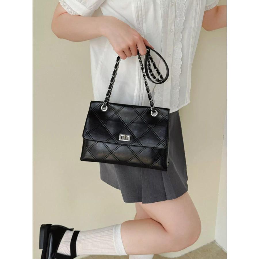 Quilted Chain Shoulder Bag Black / onesize Apparel and Accessories