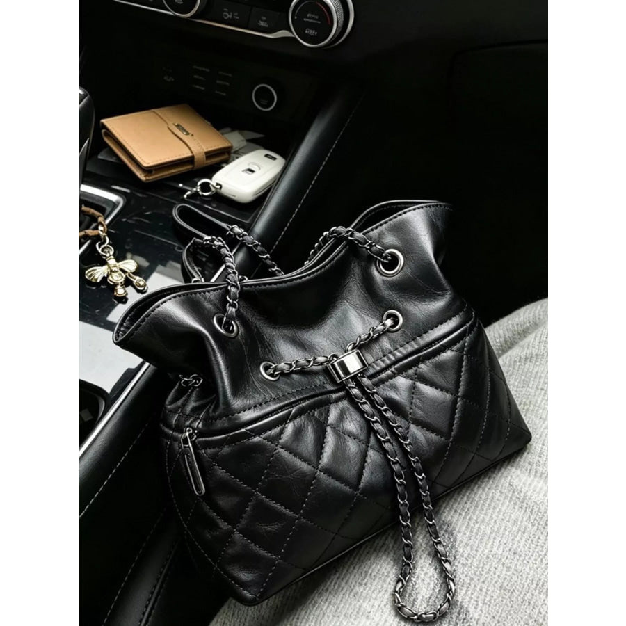 Quilted Chain Shoulder Bag Black / onesize Apparel and Accessories