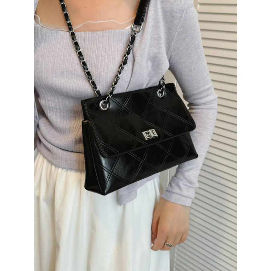 Quilted Chain Shoulder Bag Black / onesize Apparel and Accessories