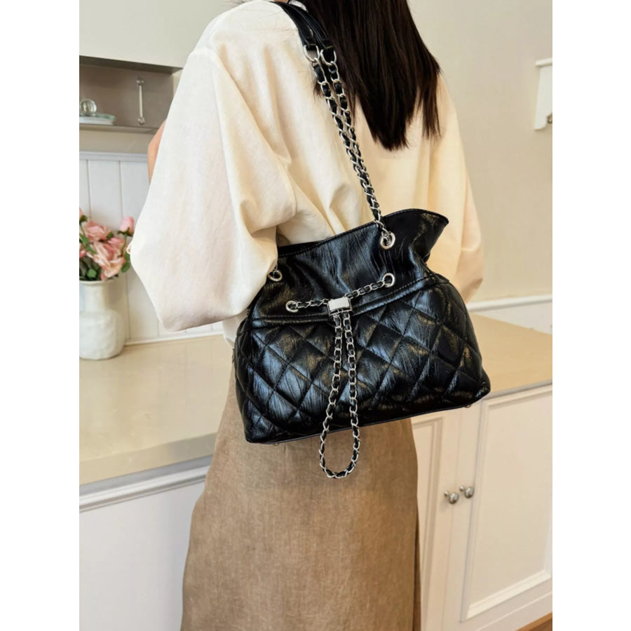 Quilted Chain Shoulder Bag Black / onesize Apparel and Accessories