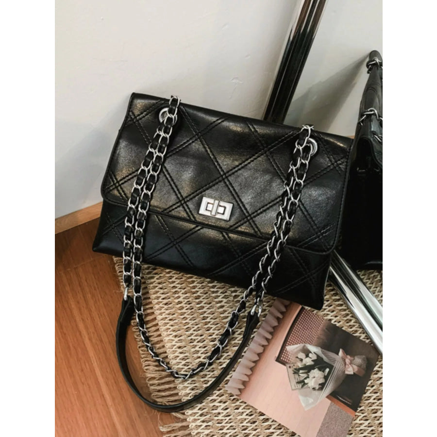 Quilted Chain Shoulder Bag Black / onesize Apparel and Accessories