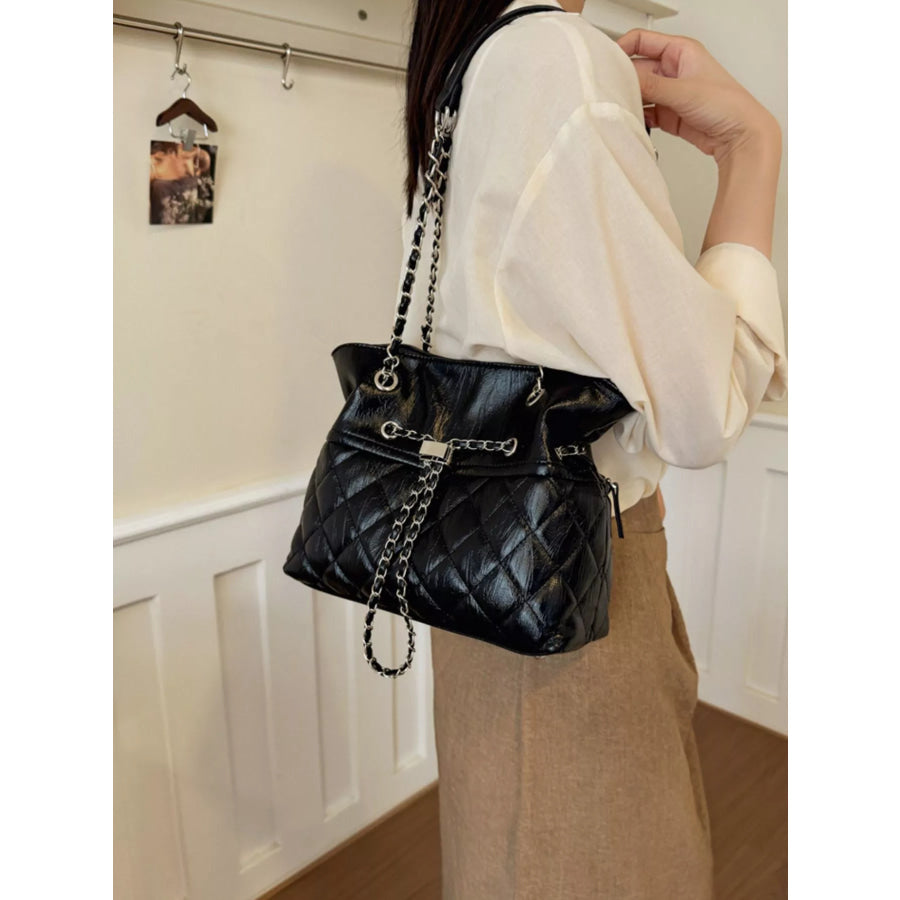 Quilted Chain Shoulder Bag Black / onesize Apparel and Accessories