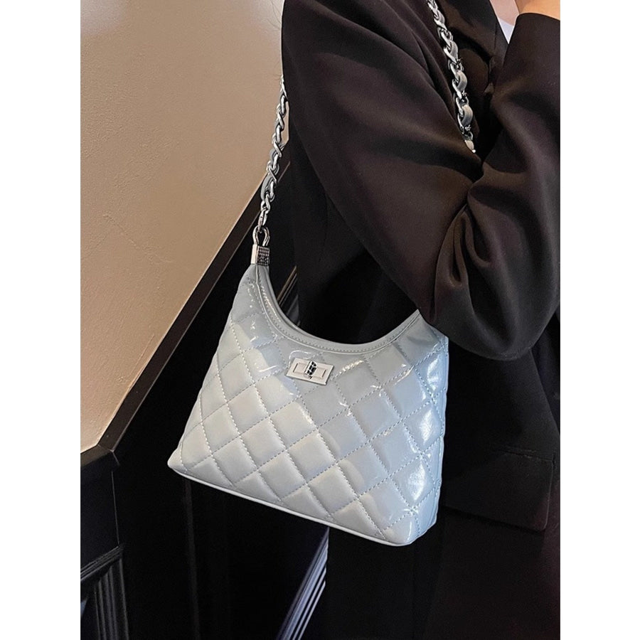 Quilted Chain Shoulder Bag Blue / One Size Apparel and Accessories