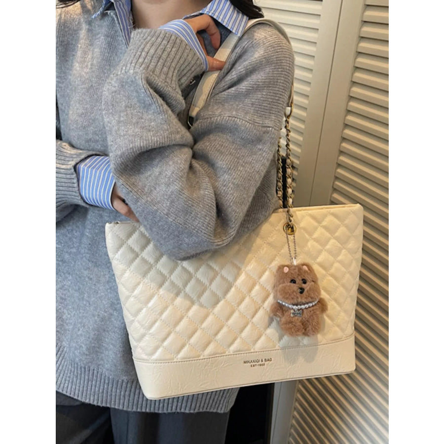 Quilted Chain Shoulder Bag Ivory / One Size Apparel and Accessories
