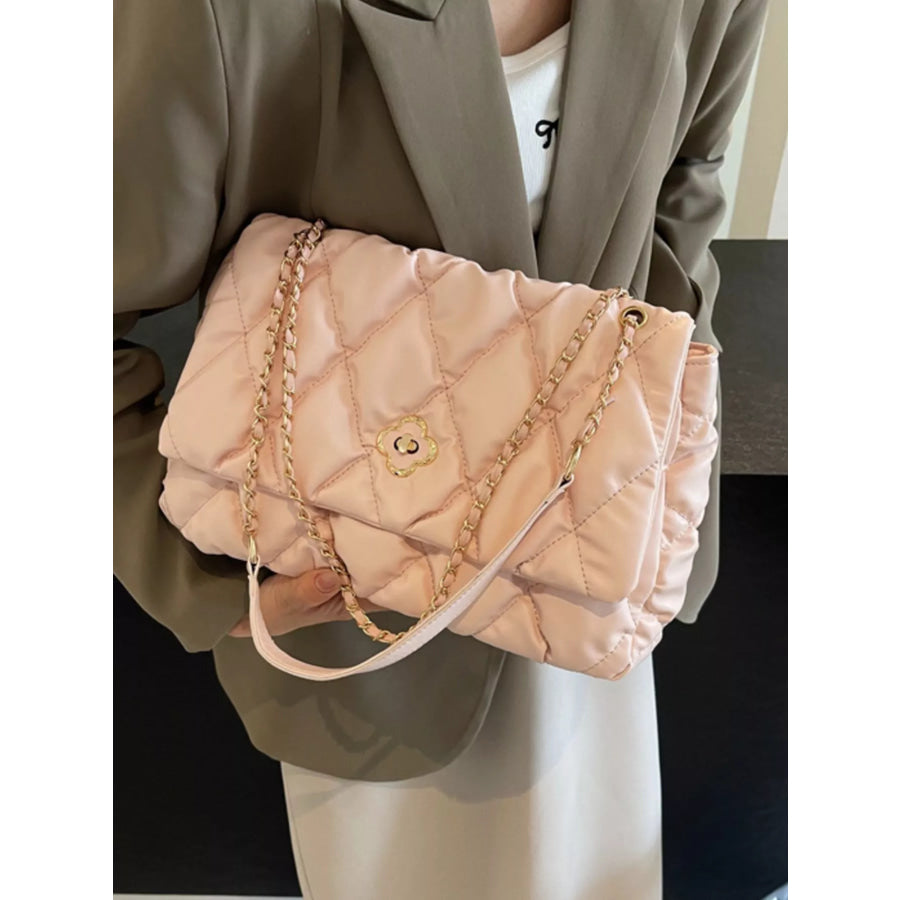 Quilted Chain Shoulder Bag Pink / onesize Apparel and Accessories