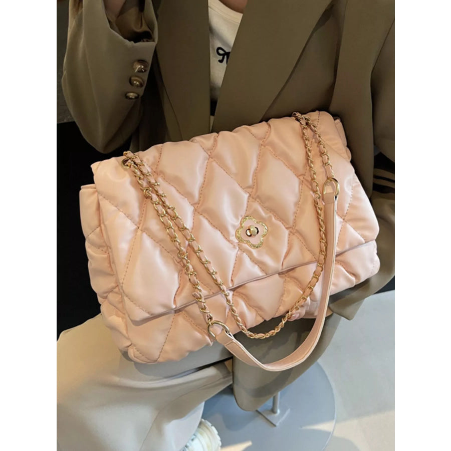 Quilted Chain Shoulder Bag Pink / onesize Apparel and Accessories