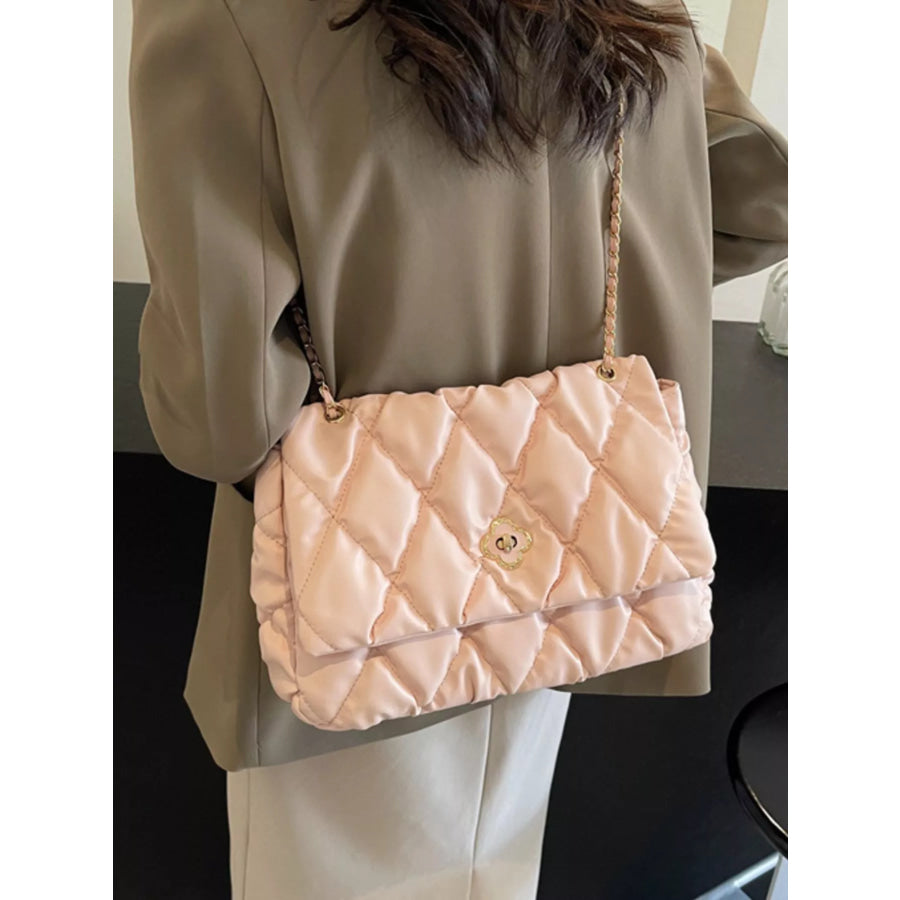 Quilted Chain Shoulder Bag Pink / onesize Apparel and Accessories