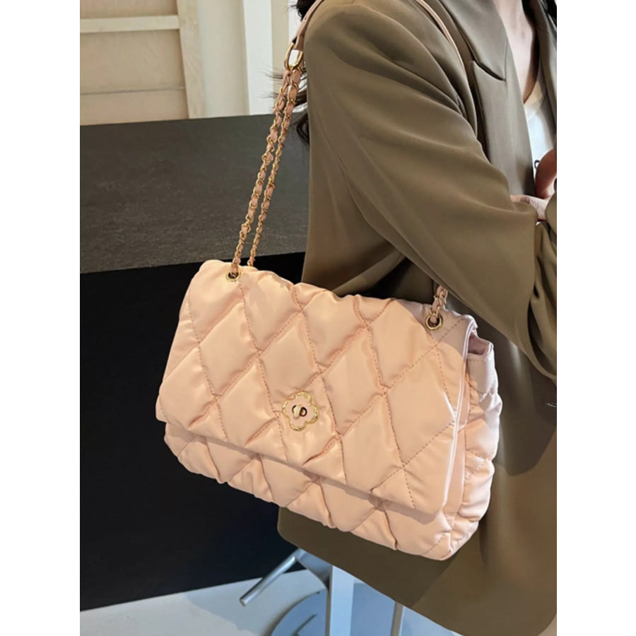 Quilted Chain Shoulder Bag Pink / onesize Apparel and Accessories