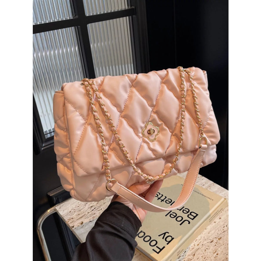 Quilted Chain Shoulder Bag Pink / onesize Apparel and Accessories