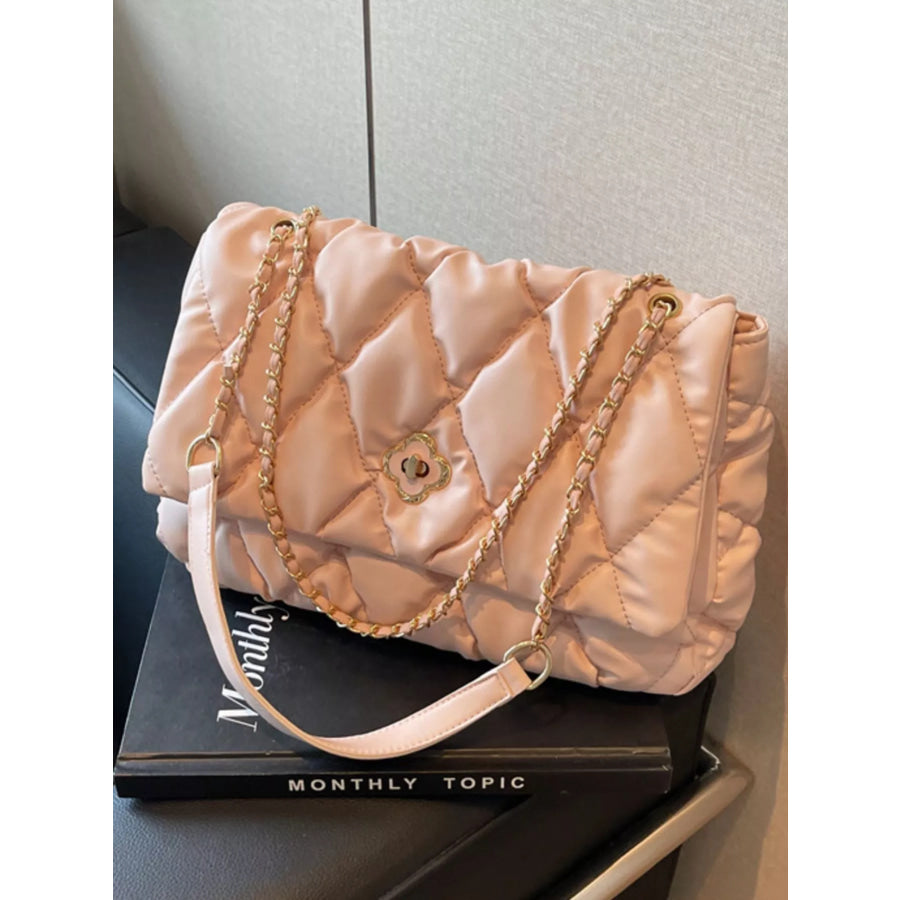 Quilted Chain Shoulder Bag Pink / onesize Apparel and Accessories