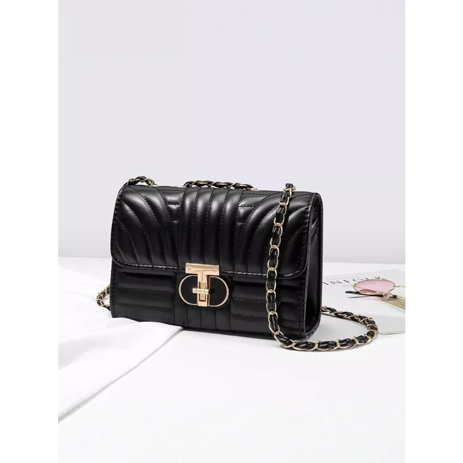 Quilted Chain Shoulder Bag with Metallic Lock Black / onesize Apparel and Accessories