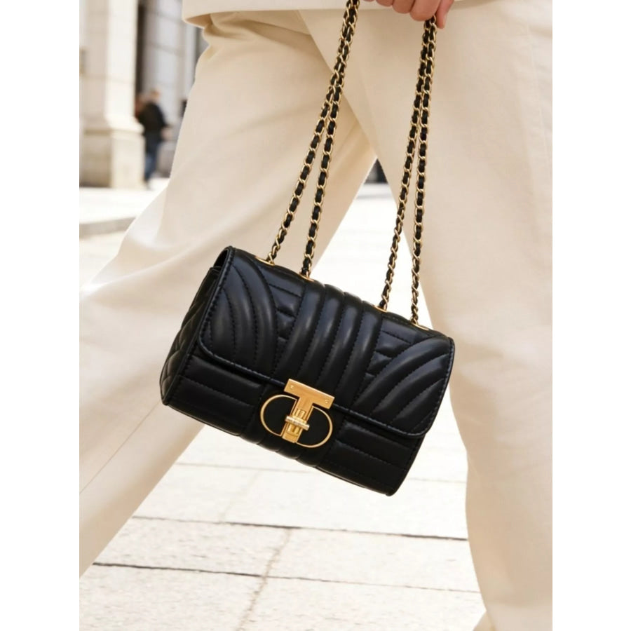 Quilted Chain Shoulder Bag with Metallic Lock Black / onesize Apparel and Accessories