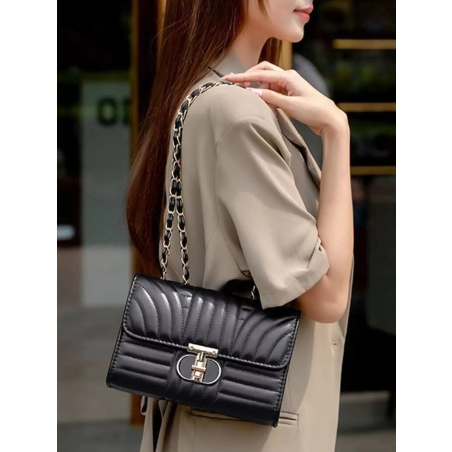 Quilted Chain Shoulder Bag with Metallic Lock Black / onesize Apparel and Accessories