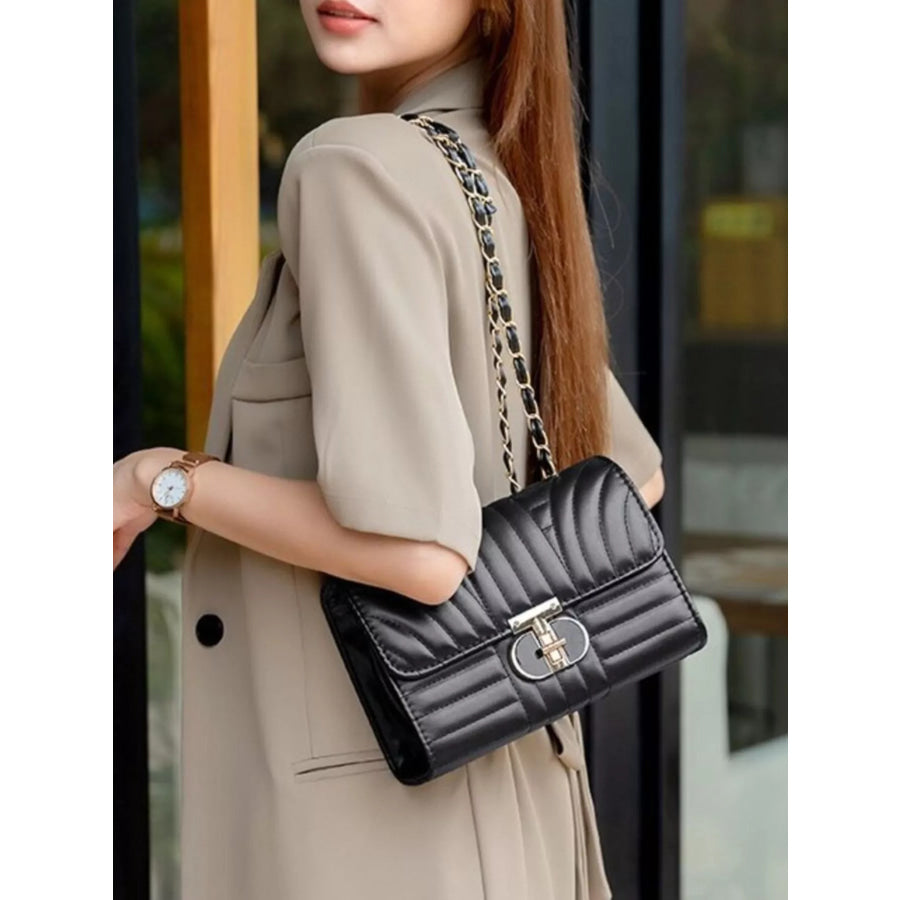 Quilted Chain Shoulder Bag with Metallic Lock Black / onesize Apparel and Accessories