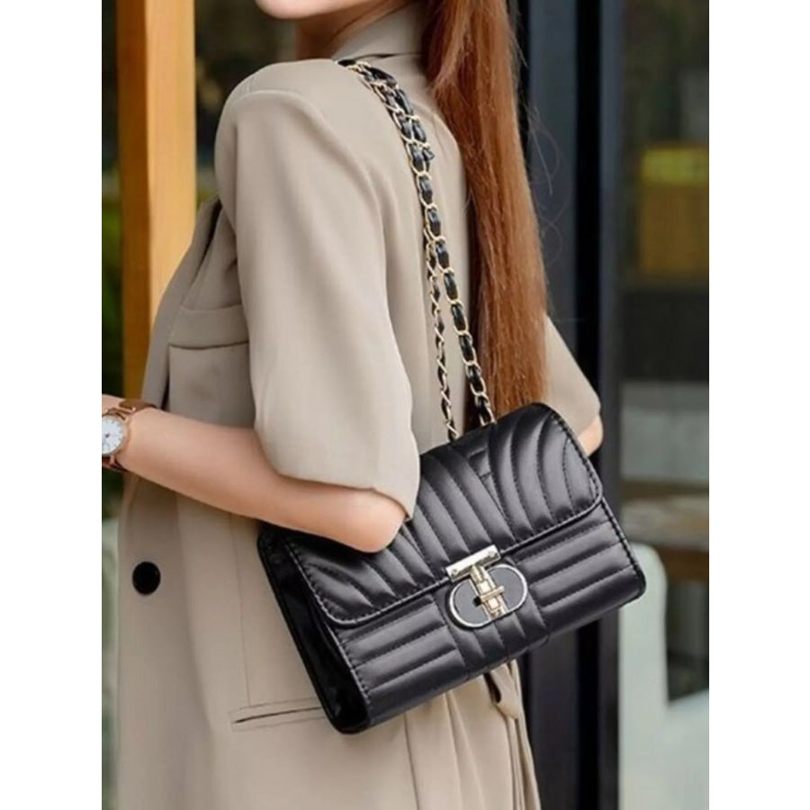 Quilted Chain Shoulder Bag with Metallic Lock Black / onesize Apparel and Accessories