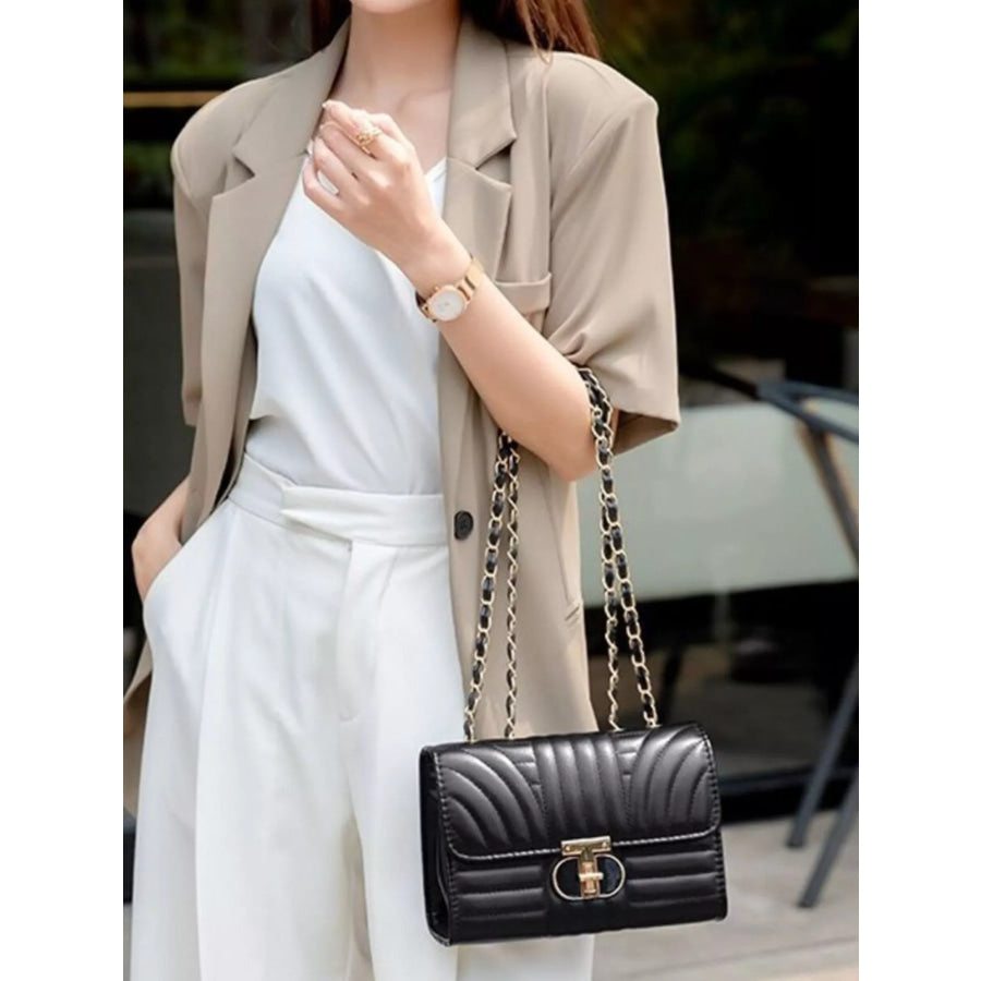 Quilted Chain Shoulder Bag with Metallic Lock Black / onesize Apparel and Accessories