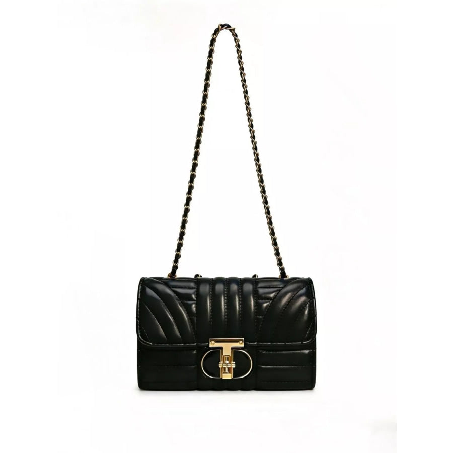 Quilted Chain Shoulder Bag with Metallic Lock Black / onesize Apparel and Accessories