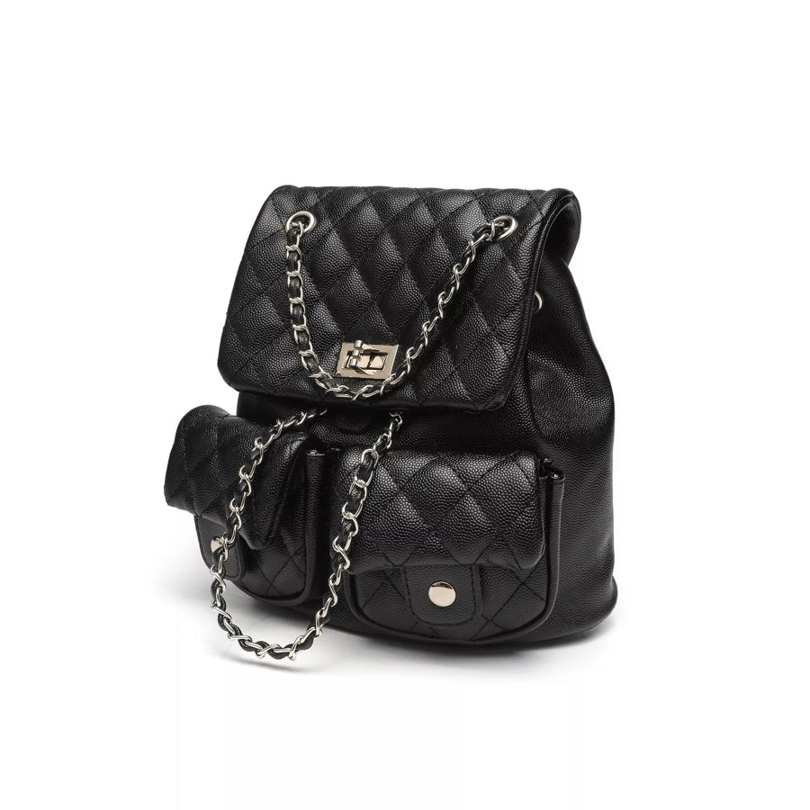 Quilted Chain Strap Backpack Bag Apparel and Accessories