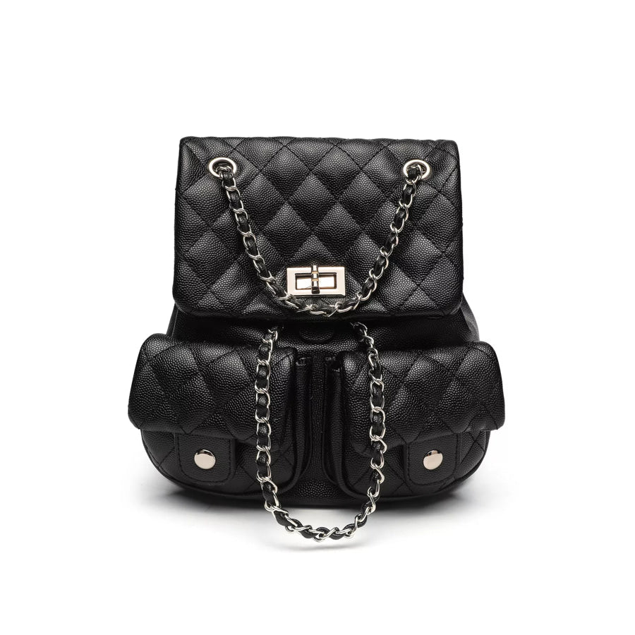 Quilted Chain Strap Backpack Bag Black / onesize Apparel and Accessories