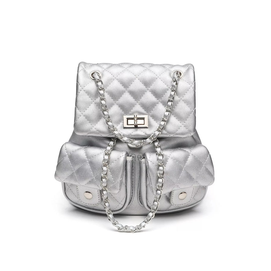 Quilted Chain Strap Backpack Bag Silver / onesize Apparel and Accessories